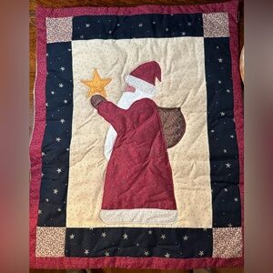 VTG Hand stitched quilted Santa Claus wall hanging
